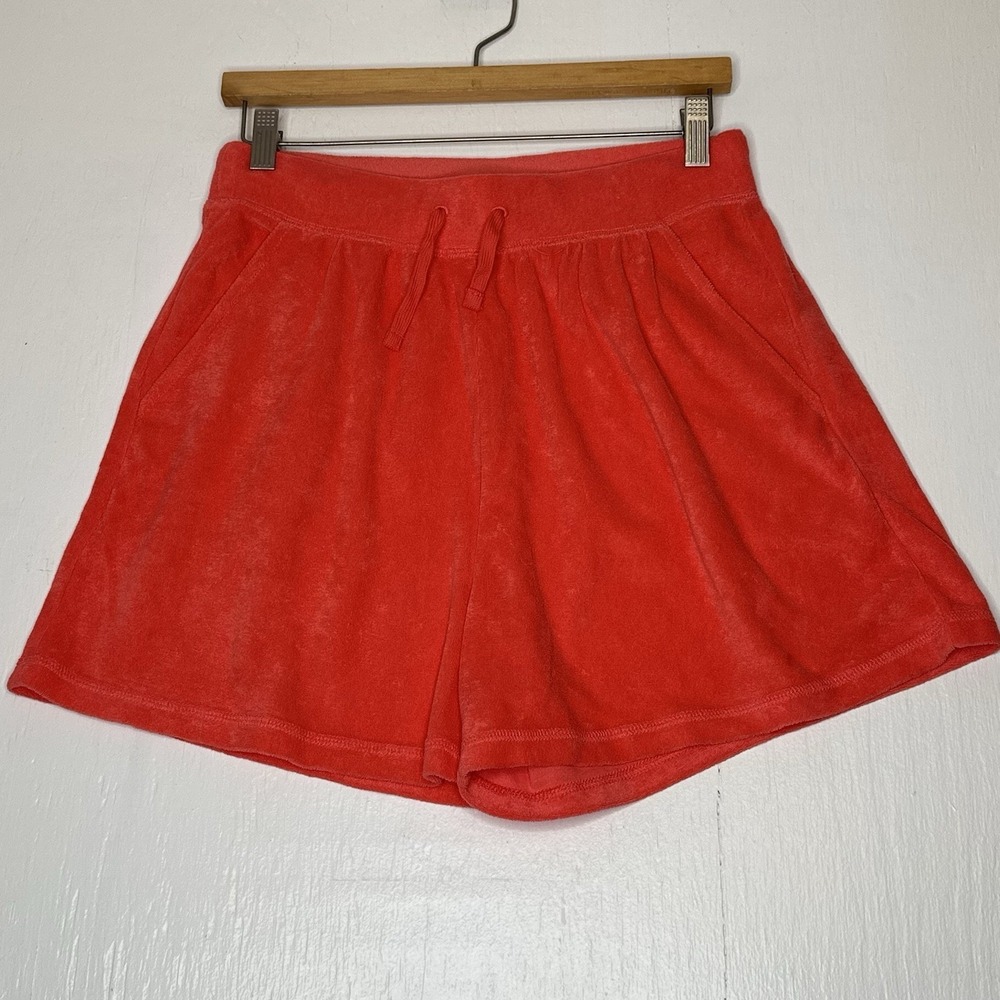 Old Navy Women's Shorts Size Medium Tall Terry Cloth Loose Orange Drawstring